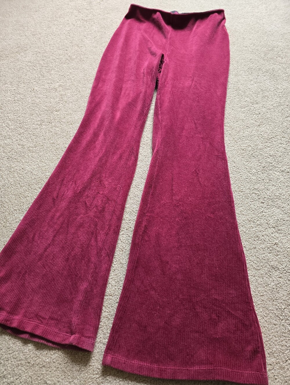 No Boundaries Burgundy Ribbed Flare Pants Large Tall Long